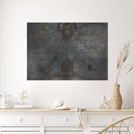 Plakat samoprzylepny Mapa globu na ciemnym betonie