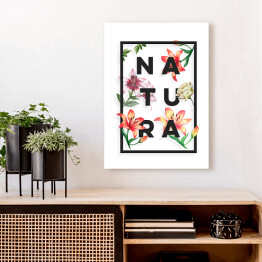 Obraz na płótnie Typografia - napis "natura" z kwiatowym motywem