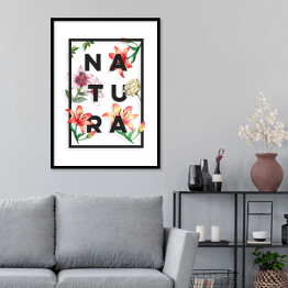 Plakat w ramie Typografia - napis "natura" z kwiatowym motywem