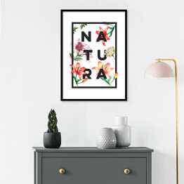 Plakat w ramie Typografia - napis "natura" z kwiatowym motywem