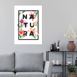 Typografia - napis "natura" z kwiatowym motywem