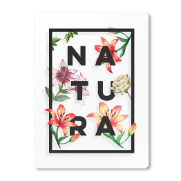 Obraz na płótnie Typografia - napis "natura" z kwiatowym motywem
