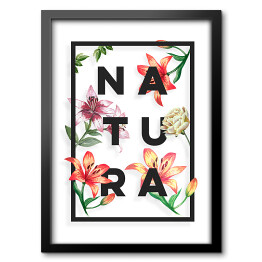 Obraz w ramie Typografia - napis "natura" z kwiatowym motywem