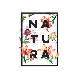 Plakat Typografia - napis "natura" z kwiatowym motywem