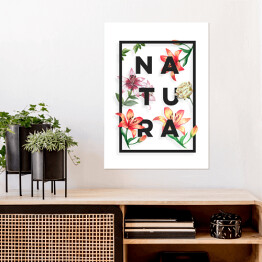 Typografia - napis "natura" z kwiatowym motywem
