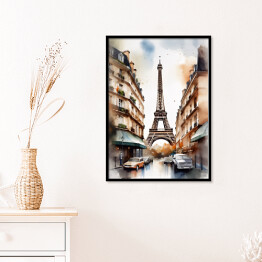 Plakat w ramie Wieża Eiffla. Akwarela krajobraz Paryża