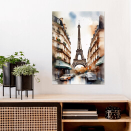 Plakat Wieża Eiffla. Akwarela krajobraz Paryża