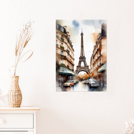 Plakat samoprzylepny Wieża Eiffla. Akwarela krajobraz Paryża