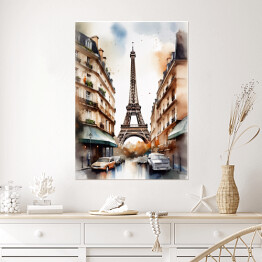 Plakat Wieża Eiffla. Akwarela krajobraz Paryża