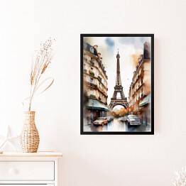 Obraz w ramie Wieża Eiffla. Akwarela krajobraz Paryża
