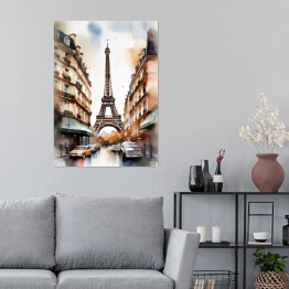 Plakat samoprzylepny Wieża Eiffla. Akwarela krajobraz Paryża