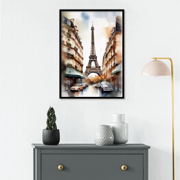 Plakat w ramie Wieża Eiffla. Akwarela krajobraz Paryża