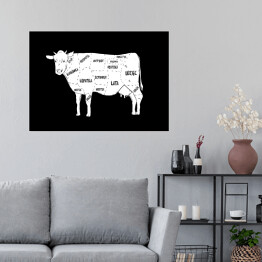 Plakat Krowa - schemat części czarno-biały