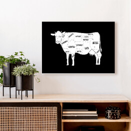 Obraz na płótnie Krowa - schemat części czarno-biały