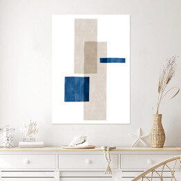 Plakat Duże beżowe i niebieskie abstrakcyjne czworokąty