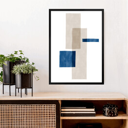 Obraz w ramie Duże beżowe i niebieskie abstrakcyjne czworokąty