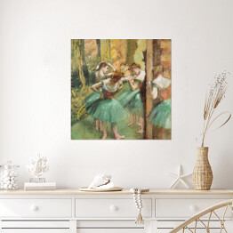 Plakat samoprzylepny Edgar Degas Tancerki w różu i zieleni. Reprodukcja obrazu