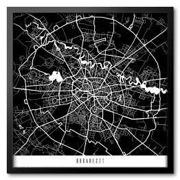 Obraz w ramie Mapy miast świata - Bukareszt - czarna
