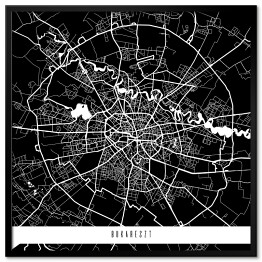 Plakat w ramie Mapy miast świata - Bukareszt - czarna