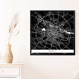 Obraz w ramie Mapy miast świata - Bukareszt - czarna