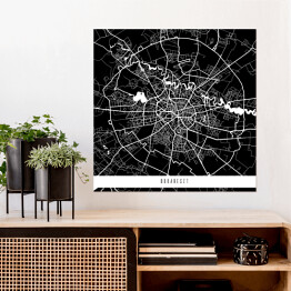 Plakat samoprzylepny Mapy miast świata - Bukareszt - czarna
