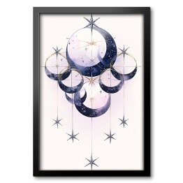 Obraz w ramie Mistyczny księżyc i rozgwieżdżone niebo rysunek akwarelowy