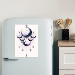 Magnes dekoracyjny Mistyczny księżyc i rozgwieżdżone niebo rysunek akwarelowy