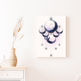Obraz klasyczny Mistyczny księżyc i rozgwieżdżone niebo rysunek akwarelowy