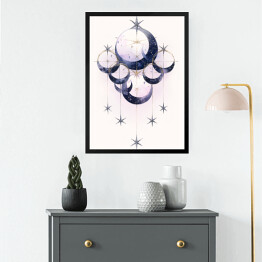 Obraz w ramie Mistyczny księżyc i rozgwieżdżone niebo rysunek akwarelowy