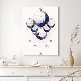 Obraz na płótnie Mistyczny księżyc i rozgwieżdżone niebo rysunek akwarelowy
