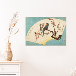 Plakat samoprzylepny Utugawa Hiroshige Papuga na Kwitnącej śliwce. Reprodukcja