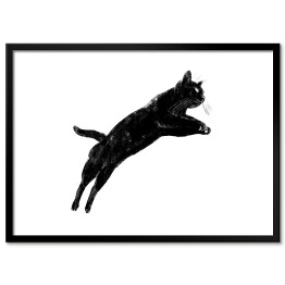 Plakat w ramie Czarny kot podczas skoku