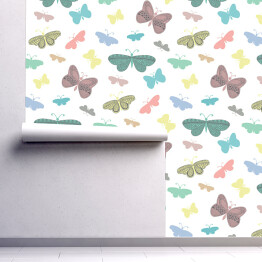 Tapeta samoprzylepna w rolce Kolorowe motyle na białym tle