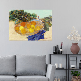 Plakat samoprzylepny Vincent van Gogh Martwa natura pomarańcze i cytryny z niebieskimi rękawiczkami. Reprodukcja