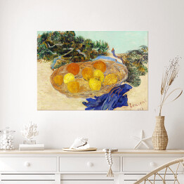 Plakat samoprzylepny Vincent van Gogh Martwa natura pomarańcze i cytryny z niebieskimi rękawiczkami. Reprodukcja