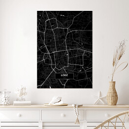 Plakat samoprzylepny Mapa Łodzi czarno biała 