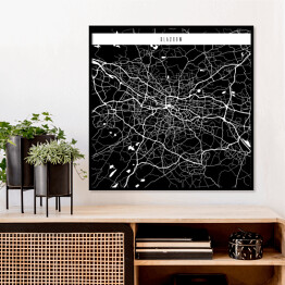 Plakat w ramie Mapy miast świata - Glasgow - czarna