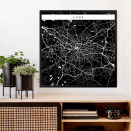 Obraz w ramie Mapy miast świata - Glasgow - czarna