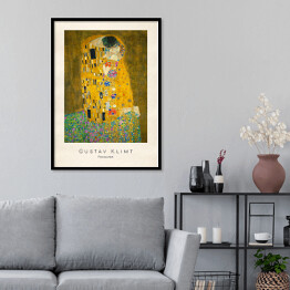 Plakat w ramie Gustav Klimt "Pocałunek" - reprodukcja z napisem. Plakat z passe partout