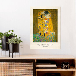 Plakat Gustav Klimt "Pocałunek" - reprodukcja z napisem. Plakat z passe partout