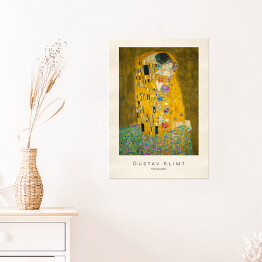 Plakat Gustav Klimt "Pocałunek" - reprodukcja z napisem. Plakat z passe partout