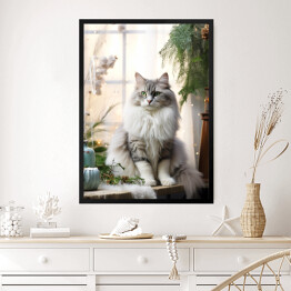 Obraz w ramie Portret kota. Zamyślony puszysty słodki zwierzak 
