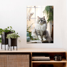 Plakat Portret kota. Zamyślony puszysty słodki zwierzak 