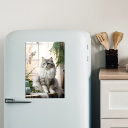 Magnes dekoracyjny Portret kota. Zamyślony puszysty słodki zwierzak 