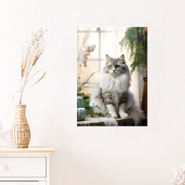 Plakat Portret kota. Zamyślony puszysty słodki zwierzak 
