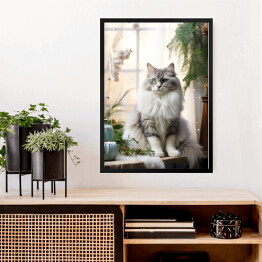 Obraz w ramie Portret kota. Zamyślony puszysty słodki zwierzak 