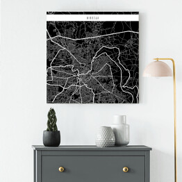 Obraz na płótnie Mapa miast świata - Nikozja - czarna