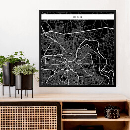 Obraz w ramie Mapa miast świata - Nikozja - czarna