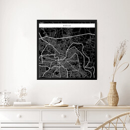 Obraz w ramie Mapa miast świata - Nikozja - czarna