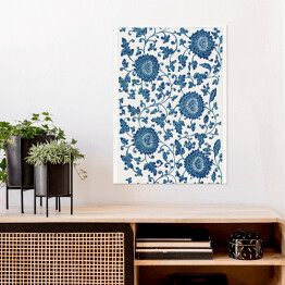 Plakat samoprzylepny Ornament kwiatowy z niebieskimi dużymi kwiatami